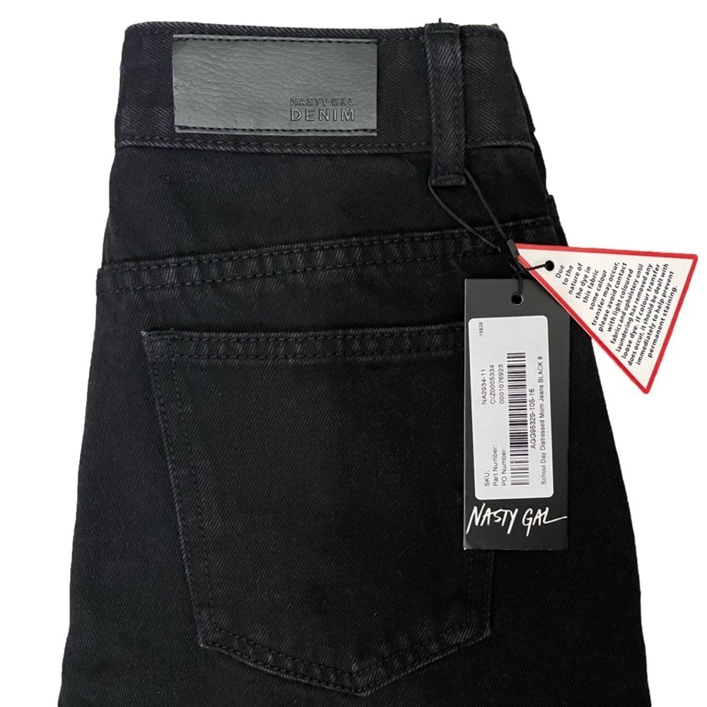 Nasty Gal NWT School Day Distressed Mom Jeans 4 Black High Rise Destroyed - Picture 7 of 7